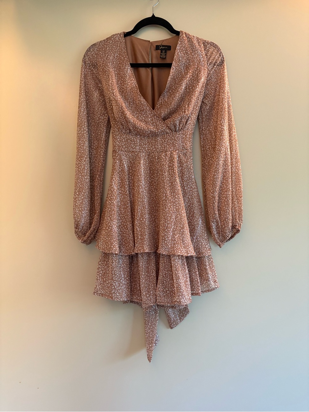 Japna Dusty Rose Printed Long Sleeve Tiered Dress